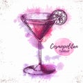 Watercolor cocktail cosmopolitan sketch.