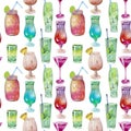 Watercolor cocktails seamless pattern