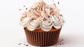 Watercolor Cocoa Cupcake with Pieces of White and Milky Chocholate Isolated Pastel and Soft Colors on White Selective Focus Royalty Free Stock Photo