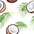 Watercolor Coconut Seamless Pattern Tropical Wallpaper
