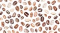 Watercolor coffee bean pattern on white background for modern kitchen decor. Abstract background Royalty Free Stock Photo