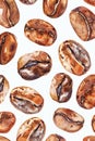 Watercolor coffee bean pattern on white background. Vertical Royalty Free Stock Photo