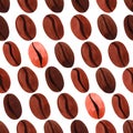 Watercolor coffee beans on white background. Seamless pattern. Royalty Free Stock Photo