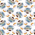 Watercolor coffee cappuccino cup biscuit seamless pattern