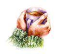 Watercolor Coffee Cup in Hands