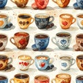Watercolor Coffee Cups Seamless Pattern Royalty Free Stock Photo