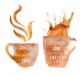 Watercolor coffee cups with type