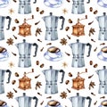 Watercolor coffee maker pattern Royalty Free Stock Photo