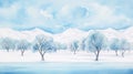 Watercolor Cold Spectacular Winter Landscape Illustration