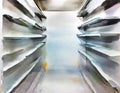 Watercolor of Cold storage room metal shelves racks for frozen Air conditioning on Selective storage in