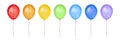 Watercolor collection of colorful party balloons of rainbow colors: red, yellow, orange, green, light blue and violet. Royalty Free Stock Photo