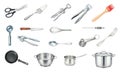 Watercolor Collection of Essential Stainless Steel Kitchen Utensils Royalty Free Stock Photo