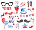 Watercolor Collection of Fourth of July Items