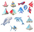 watercolor collection of nautical design elements Royalty Free Stock Photo