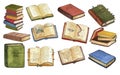 Collection of vintage books and stacks. Watercolor set, clipart