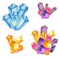 Watercolor colored crystals. Royalty Free Stock Photo