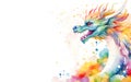 Watercolor colored dragon on a white background