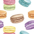 Watercolor colored macarons seamless pattern.