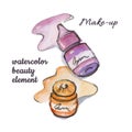 Watercolor colored permanent makeup pigment bottle and splash Royalty Free Stock Photo