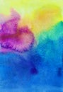 Watercolor colorful background art. Aquarelle yellow, blue, pink, green colors texture stains on paper Royalty Free Stock Photo