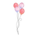 Watercolor colorful balloon bunches. Pastel pink,blue,peach and orange balloons illustration isolated on white background.