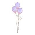 Watercolor colorful balloon bunches. Pastel purple and pink balloons illustration isolated on white background. Birthday party.