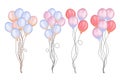 Watercolor colorful balloon bunches. Set of colorful balloons illustration isolated on white background. Birthday party,wedding.