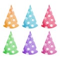 Watercolor colorful birthday party hats set isolated on white background Royalty Free Stock Photo
