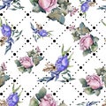 Watercolor colorful bouquet of mix flowers. Floral botanical flower. Seamless background pattern.