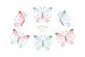 Watercolor colorful butterflies, isolated on white background. blue, yellow, pink and red butterfly spring illustration Royalty Free Stock Photo