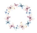 Watercolor colorful butterflies wreath, isolated butterfly on white background. blue, yellow, pink and red butterfly Royalty Free Stock Photo