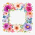 Watercolor colorful cosmos flower frame illustration design on isolated white background Royalty Free Stock Photo