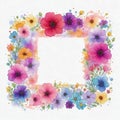 Watercolor colorful cosmos flower frame illustration design on isolated white background Royalty Free Stock Photo