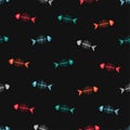 Watercolor colorful fish bones seamless pattern Royalty Free Stock Photo