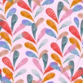 Watercolor colorful floral pattern. Seamless leaves pink texture