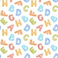 Watercolor colorful hand drawn watercolor childish seamless pattern with alphabet. Royalty Free Stock Photo