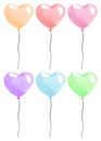 Watercolor colorful heart shape balloons with strings party set isolated on white background Royalty Free Stock Photo