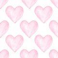 Watercolor colorful hearts seamless pattern. Hand drawn painted texture. Valentines wallpaper background