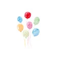 Watercolor colorful holiday sketch balloons set closeup isolated on white background