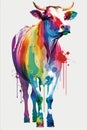 Watercolor colorful illustration of a cow sketch. Watercolor farm animals Royalty Free Stock Photo