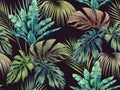 Watercolor colorful monstera,coconut,banana leaves seamless pattern background.Watercolor painting illustration tropical exotic le Royalty Free Stock Photo