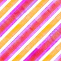 Watercolor colorful orange pink red diagonal stripes on white background. Striped seamless pattern Royalty Free Stock Photo