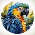 Watercolor colorful parrots on white. Generative AI