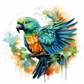 Watercolor colorful parrots on white. Generative AI