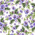 Watercolor colorful pattern with pansy flowers.