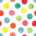 Watercolor colorful polka dot seamless pattern.