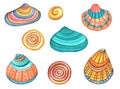 Watercolor colorful sea shells isolated on white background.