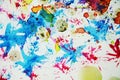 Watercolor colorful waxy colorful shapes and sparkling lights, abstract background Royalty Free Stock Photo
