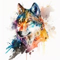 Watercolor wolf portrait painting. Realistic wild animal illustration on white background. Created with Generative AI technology Royalty Free Stock Photo