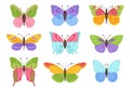 Watercolor colors butterflies isolated on white background. Pretty vector butterfly set with spring palette for child.